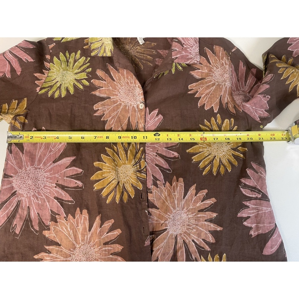 Fresh Produce Linen Button Up Shirt Small Brown Floral Beach Vacation Blouse Top - Picture 8 of 9